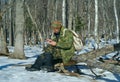 Zoologist in taiga 15 Royalty Free Stock Photo