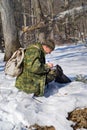 Zoologist in taiga 5 Royalty Free Stock Photo