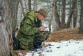 Zoologist in taiga 8 Royalty Free Stock Photo