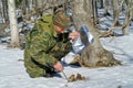 Zoologist in taiga 17 Royalty Free Stock Photo