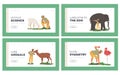 Zoologist Work Landing Page Template Set. Characters Study Animals in Natural Habitat. Scientists Explore Animals