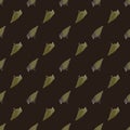 Zoology seamless pattern with doodle green pale birs silhouettes. Brown dark background