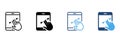 Zoom Action on Device Display Pictogram. Swipe on Tablet Line and Silhouette Color Icon Set. Scroll Up in Digital