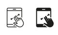 Zoom Action on Display Device. Swipe on Tablet Line and Silhouette Icon Set. Scroll Up in Digital Electronic Device