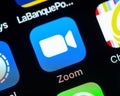 Zoom app icon on Apple iPhone screen Royalty Free Stock Photo