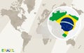 Zoom on Brazil Map and Flag. World Map Royalty Free Stock Photo