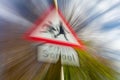 Zoom burst blur effect school warning road sign