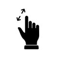 Zoom Gesture, Hand Finger Swipe Up and Down Silhouette Icon. Enlarge Screen, Rotate on Screen Glyph Pictogram. Gesture