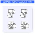 Zoom hand gestures line icons set. Editable