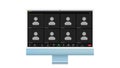 Zoom interface mockup. Communication concept. Nine participants. The four participants in the center are large. Stock