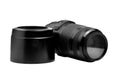 Zoom lens with a lens hood for the camera on a white background Royalty Free Stock Photo