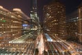 Zoom light streams architecture and cityscapes of Chicago, Illi