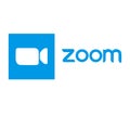 Zoom logo video conference application. Blue camera icon. Zoom app logo. Live media streaming application. Kharkiv, Ukraine - May