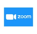 Zoom logo video conference application. Blue camera icon. Zoom app logo. Live media streaming application . Kharkiv, Ukraine -