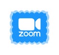 Zoom logo video conference application. Blue camera icon. Zoom app logo. Live media streaming application . Kharkiv, Ukraine -