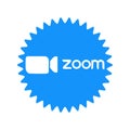 Zoom logo video conference application. Blue camera icon. Zoom app logo. Live media streaming application . Kharkiv, Ukraine -