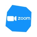 Zoom logo video conference application. Blue camera icon. Zoom app logo. Live media streaming application . Kharkiv, Ukraine -