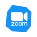 Zoom logo video conference application. Blue camera icon. Zoom app logo. Live media streaming application . Kharkiv, Ukraine -