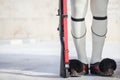 Zoom on the shoes and rifle of Evzones, the Greek presidential guard, in front of the Greek parliament on Syntagma square.