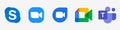 Zoom, Skype, Teams, Meet and Duo. Vector logos of streaming services. Remote meeting service. Skype, Google meet, Zoom, Microsoft