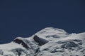 Zoom towards Mont Blanc summit contrasting with a dark blue sky Royalty Free Stock Photo