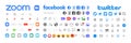 Zoom, Twitter, Facebook icons, symbols. Template frame for social media. Screen interface. Kyiv, Ukraine - September 4, 2021