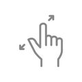 Zoom with two fingers line icon. Touch screen hand gesture symbol