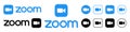 Zoom Video Communications. Zoom logo. Application for video communications with cloud platform for video and audio conferencing,