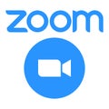 Zoom Video Communications. Zoom logo. Application for video communications with cloud platform for video and audio conferencing,