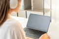 Zoom videochat corporate webinar woman laptop