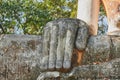 Zoom View Hand of Buddha Statue on Forest Background