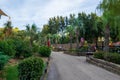 The Zoomarine park with the palm trees and benches