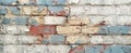 Zoomed-in image of painted brick, focusing on the peeling paint and underlying texture for a distressed effect