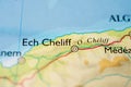 Zoomed map view of Ech Cheliff in Algeria.. Royalty Free Stock Photo