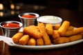 zoomed shot: mozzarella sticks cheese pull