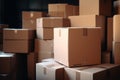 Zoomed-in shot: pile of cardboard boxes, symbolizing home relocation and e-commerce deliveries Royalty Free Stock Photo