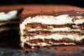 zoomed in shot of tiramisu cream layers texture