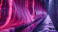 Zoomed in on a textile machine capturing the precise moment when the photoluminescent pigments are being mixed into the