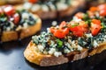 zoomed in texture shot of blue cheese on bruschetta Royalty Free Stock Photo