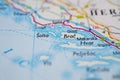Zoomed in travel map of Dalmatian coast.. Royalty Free Stock Photo