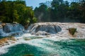 A zoomed-in view of the Agua Azul waterfalls in Mexico. Yucatan. Palenque Royalty Free Stock Photo