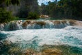 A zoomed-in view of the Agua Azul waterfalls in Mexico. Yucatan. Palenque Royalty Free Stock Photo