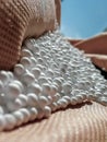 Zoomed white expanded polystyrene pellets Royalty Free Stock Photo