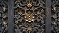 A zoomedin shot of a decorative screen intricately carved from a dark wood. The screen is p strategically in front of a