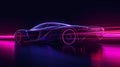 A zoomedin view of neon outlines tracing the curves and lines of a cars body accentuating its sleek and modern design