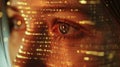 A zoomedin view of a persons face looking at a screen displaying a blockchainbased system for patientgenerated health