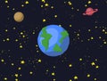 Zooming cartoon space galaxy with stars and planet animation