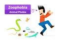 Zoophobia man shocked when see the animals, vector