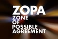 ZOPA - Zone Of Possible Agreement acronym, business concept background