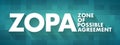 ZOPA - Zone Of Possible Agreement acronym, business concept background